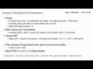 計算機組織 Chapter 5.4 - (1) Calculating Cache Performance 課本範例說明 - 朱宗賢老師