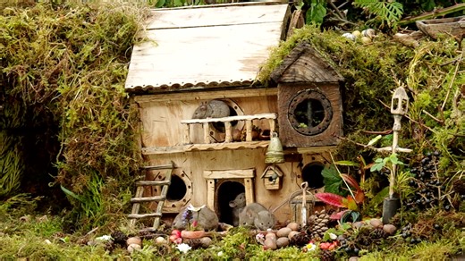 9.2K views · 744 reactions | "Remember, the first rule of mouse club: what happens in the tiny house, stays in the tiny house." | George the Mouse in a log pile house | Facebook