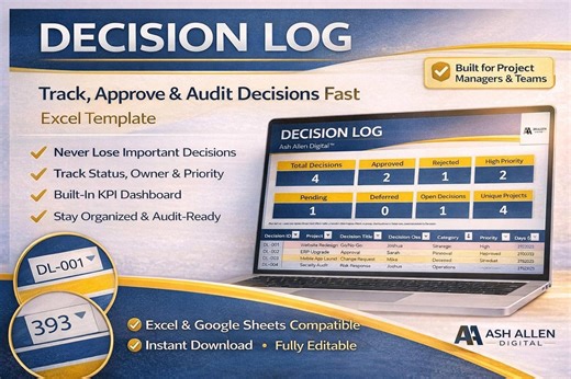 Decision Log Excel Template | Project Decision Tracker | PMO Decision Register | Project Governance Log | Excel & Google Sheets - Etsy UK