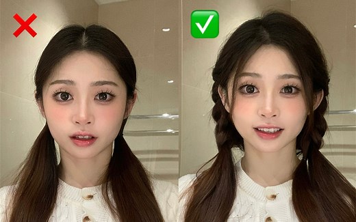 1min出游必备！超甜双马尾编发🎀蓬松头包脸～