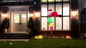 OurWarm 8 FT Christmas Inflatable Outdoor Decoration, Hanging Inflatable Santa Claus Decor with Built-in LEDs, Christmas Blow ups Xmas Decorations Outdoor for Wall Window Eaves Home Holiday Decor