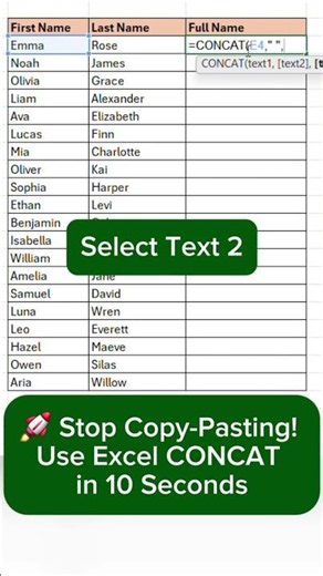 🚀 Master the Excel CONCAT Function in Seconds! | #shorts #excel