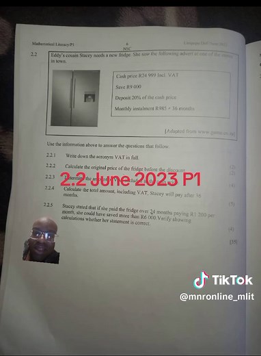 2.2 June Exam 2023 P1 Limpopo. Grade 12 Mathematical Literacy. #grade12student😪😪 #matric #grade12 #Grade12 #mnronline