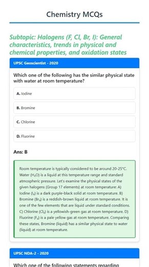 Halogens F, Cl, Br, I: General characteristics, trends in physical and chemical properties, and...