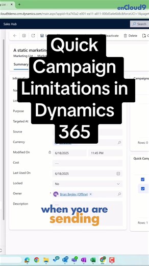 Quick campaigns in Dynamics 365 send email through Exchange Online, which limits volume and speed. #Dynamics365 #CRM #B2BMarketing