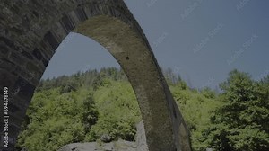 Circular view of the historical and legendary Devils Bridge located near the Rhodope Mountain, above the Arda River, in the town of Ardino, in Bulgaria.