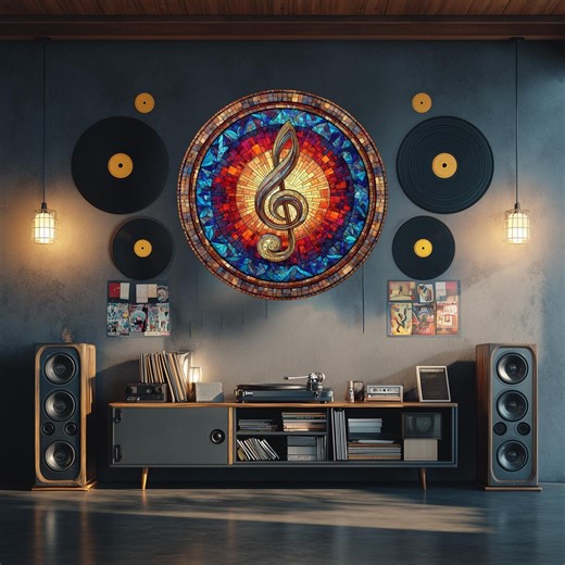 Tempered Glass Treble Clef Wall Art, Colorful Music Note Decor, Retro Vinyl Style - Etsy