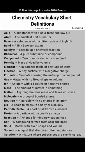 Chemistry Vocabulary Short Definitions!!