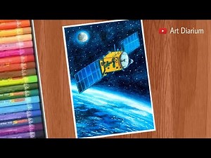 Oil Pastel Drawing for Beginners / Satellite Space Scenery Drawing - Step by step
