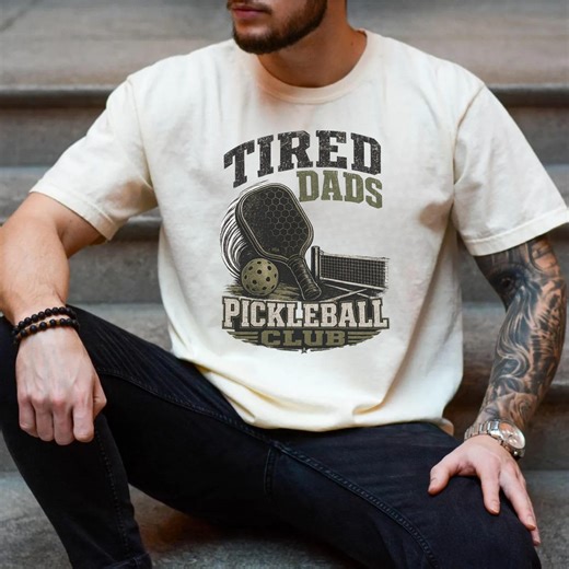 Pickleball Tired Dad Pickleball Club T-Shirt, Vintage Sports Fan Gift, Garment-Dyed Cotton Tee