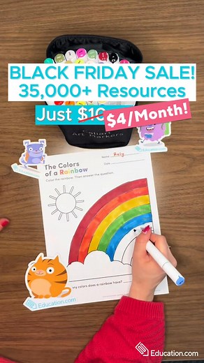 📣 CALLING ALL TEACHERS! Black Friday starts NOW! For just $4/month, get unlimited access to: 📝 25,000 worksheets for PreK-8th grade 🧑‍🏫 Lesson plans crafted by experts 💻 Fun online learning games for your students 📚 Reading, writing, math, science, social studies, SEL, seasonal content, art, and more | education.com