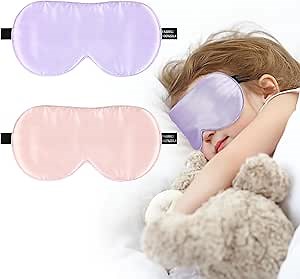 Silk Sleep Eye Mask for Kids, 100% Real Natural Pure Silk Sleeping Masks, Blindfold Sleep Eye Cover with Adjustable Strap, Soft & Lightweight Night Eyeshade for Boys Girls Teens (2 Pack)