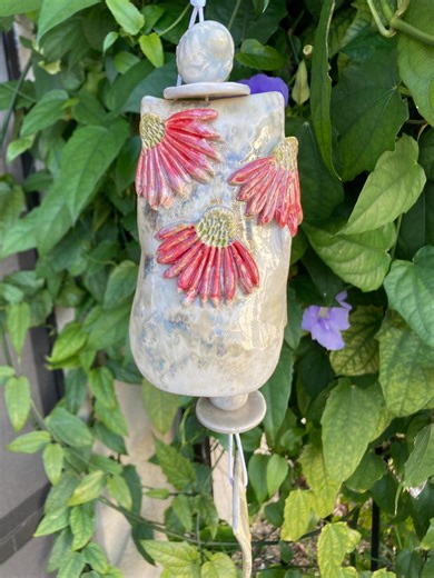 Ceramic Wind Chime, Oyster White Wind Chime With Flowers, 12" Pottery Wind Chime, Unique Wind Chime, Handmade, Ceramic Yard Art, Bell Chime - Etsy
