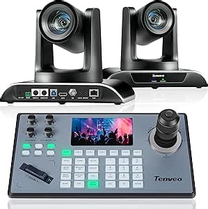 Tenveo PTZ Camera Bundle/Kits - 20X AI Auto Tracking SDI/HDMI/USB3.0/LAN(PoE) PTZ Camera(2pcs) and NDI PTZ Controller PoE IP PTZ Joystick Controller Keyboard Package for Church Worship Live Streaming