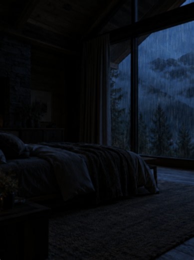 Heavy rain sounds for sleep in a dark cozy mountain bedroom 🌧️ Relax to peaceful nighttime rain, distant mountains and calming nature ambience for deep sleep and stress relief. #cozyvibes #rainyday #rain #sleep #cozyhome #cozy