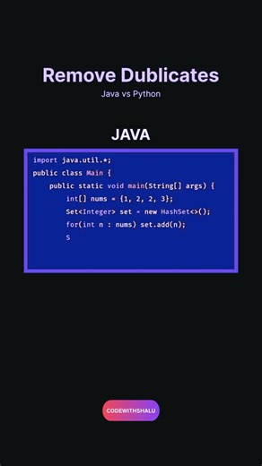 Remove Duplicates in Java & Python in 60 Seconds! (Must Know Trick) #dsa #coding #programming #java