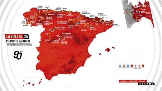 🚴🏻🇪🇦 ¡El recorrido completo de La Vuelta a España 2025! 📆 Tendrá lugar del 23 de agosto al 14 de septiembre. 📺📱💻 La podrás seguir en directo en Eurosport y Max | Eurosport España