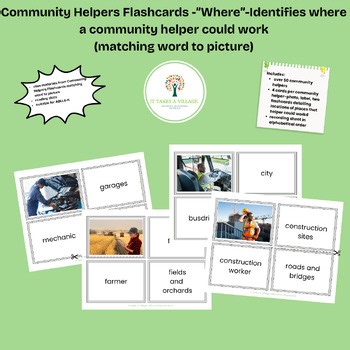 Community helpers flashcards -matching location to photo/title -4 cards per page