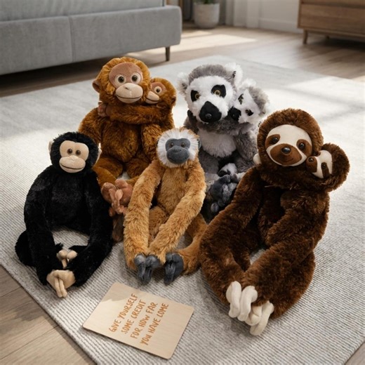 Long Arm Animal Plushie, Monkey Lemur Hug Plush, Stuffed Doll Toy With Baby - Etsy