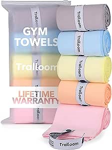 Microfiber Workout Towels - Quick Dry, Highly Absorbing, Odor-Free, for Women & Men - Gym Sweat Sports Towel for Hot Yoga, Tennis, Running, Exercise, Working Out, Camping, Set of 5 Pastel
