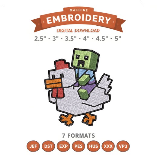 Zombie Chicken Jockey Embroidery Design File | Digital Download | 6 Sizes & 7 Formats Included - Etsy