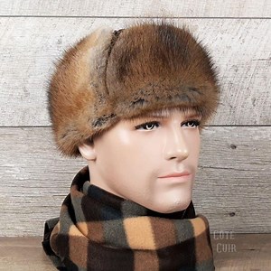Natural Muskrat Fur Aviator Hat, Brown Leather - Charles Model - Etsy