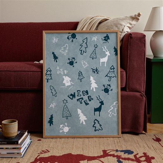 Winter Doodle Print: Christmas Scandinavian Style Printable Poster Wall Art (digital Download) - Etsy