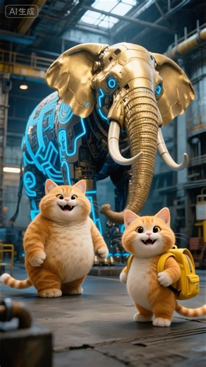 The fat orange cat builds a large mechanical elephant #funny #animation #animals #cartoon #aicat