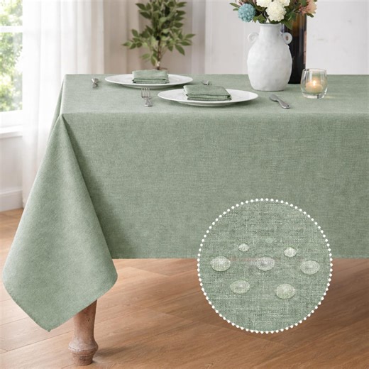 Sage Green Waterproof Linen Textured Tablecloth – Stain Resistant Dining Fabric - Etsy