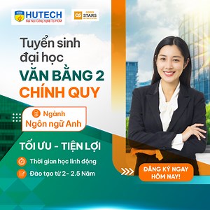 HUTECH TUYỂN SINH ĐẠI HỌC VĂN BẰNG 2 NGÀNH NGÔN NGỮ ANH NĂM 2023 Chỉ cần bạn đã tốt nghiệp Đại học (không phân biệt ngành, loại hình đào tạo) và có mong muốn "update" bản thân ở một lĩnh vực mới thì chọn Xét tuyển Đại học chính quy văn bằng 2 ngành Ngôn ngữ Anh tại HUTECH là hướng đi tối ưu. 06 lý do để bạn chọn Xét tuyển Đại học chính quy văn bằng 2 ngành Ngôn ngữ Anh tại HUTECH: ✅Thời gian học chỉ từ 2-2,5 năm; ✅Thời gian học tập linh động, học vào buổi tối & cuối tuần; ✅Đội ngũ giảng viên đầu