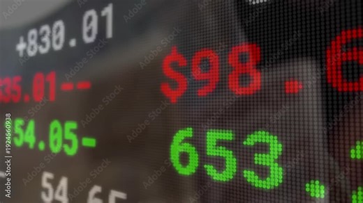 Market data update ticker overlay refreshing and panning while person using tablet monitoring data