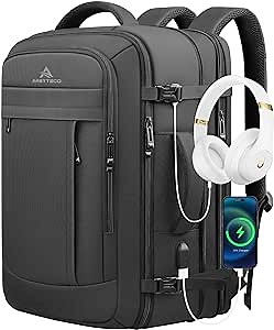 Travel Backpack, 50L Expandable Extra Large Laptop Backpack, Carry On Backpack Water Resistant Business Suitcase Daypack Bag Fits 17 Inch Laptops, Travel Gifts for Men Women, Black