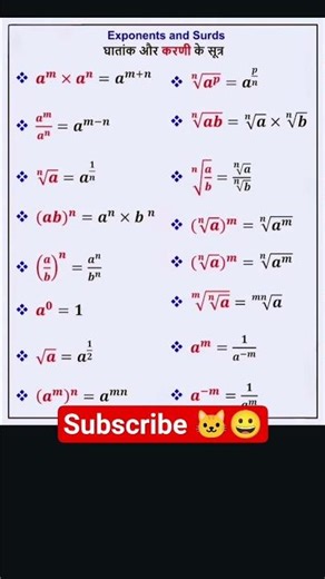 "Exponents & Surds ke Sabhi Important Sutra– Ek Chart Mein 🔥 Save for JEE, SSC, Banking, Class 10-12