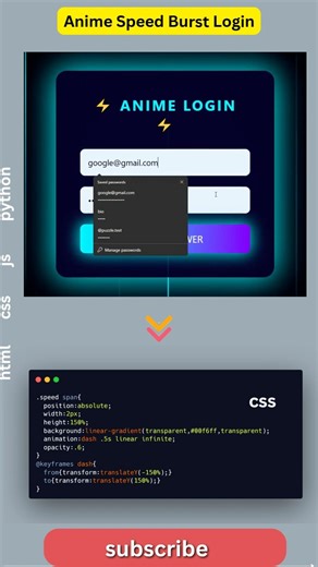 Anime Speed Burst Login ⚡ Power Unlocked! #AnimeUI #HTML #CSS #JavaScript #Shorts