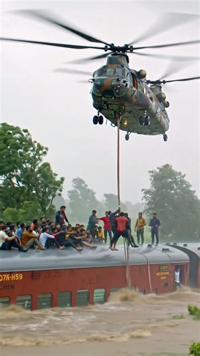 Helicopter Rescues Passengers Stranded on Flooded Train | Disaster Strucks