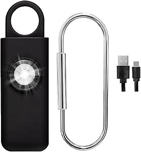 The Original Self Defense Siren Personal Safety Alarm for Women, Men, Kids, Elderly - SOS LED Strobe Light - Air Travel/TSA Friendly - Emergency Safe Key Chain Device, Pocket Size - Black Rechargeable