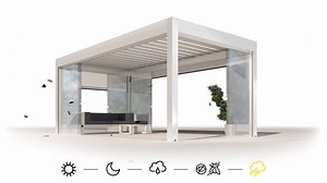 La nuova pergola bioclimatica Med Varia di Gibus grazie alle sue tende integrate offre momenti di intenso relax nella propria #StanzaDelSole anche mentre fuori soffia un leggero vento primaverile. | Gibus