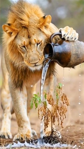The lion saved the drying mango tree by watering it 😭🥭 #ai #tree #save #lion