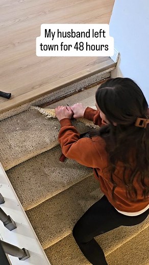 11M views · 4.1K reactions | I gave myself 48 hours to makeover this staircase... unfortunately I failed my timeline! But that's okay, were gonna keep moving forward! I've never redone stairs by adding in LVP, but I'm determined to show you anyone can do it! #diy #homeupgrades #stairmakeover #womenwhobuild #beforeandafter | Cedar_Hill_Builder | Facebook
