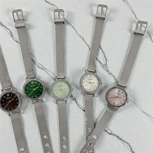 Minimalist Women’s Mesh Watch : Silver Bracelet With Colorful Dial - Etsy