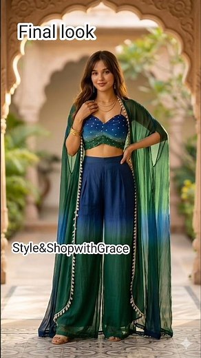 Blue-Green Ombre Indo-Western Outfit Ideas |How to Style Fusion Wear for Weddings & Parties#shorts