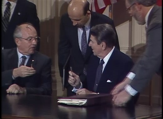 On this day in 1987, the Intermediate-Range Nuclear Forces (INF) Treaty was signed by President Ronald Reagan and General Secretary Mikhail Gorbachev. The treaty called for the elimination of an entire class of United States and Soviet Union nuclear and conventional ground-launched missiles. Visit the link to watch President Reagan’s full remarks at the signing of the Intermediate-Range Nuclear Forces Treaty: https://catalog.archives.gov/id/38995317 - 🎥: President Reagan's and General Secretary