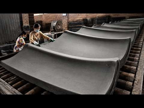 ❤️🎶⚪️She Works All Day Making Roof Tiles by Hand… Satisfying Factory Live-공장 수명工場での生活-0628-02