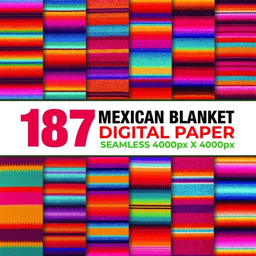 187 Mexican Blanket Seamless Digital Paper, Knitted Mexican Serape Pattern, Colorful Serape Paper, Mexican Textile Paper, Mexican Striped - Etsy