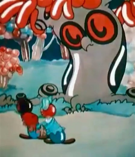 A clip from “Balloon Land” (1935), directed by Ub Iwerks for Celebrity Productions. Everyone and everything in Balloon Land is made of inflatable rubber: the people, the trees, the rocks. Their one enemy is the Pincushion Man, who walks around popping them. He gets through the gate, and the film turns into a mass casualty event with a body count. Iwerks made this as part of his ComiColor series, shot in two-strip Cinecolor, during the years between leaving Disney and eventually returning. He had
