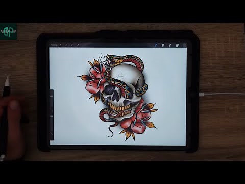 Skull Snake and Roses | How to Draw a Tattoo Design