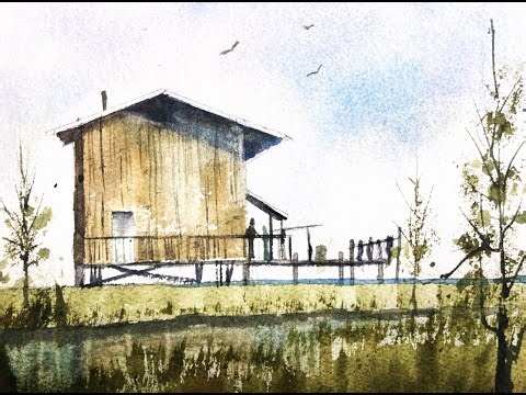 Watercolor Boat House along the Sea DEMO - with Chris Petri