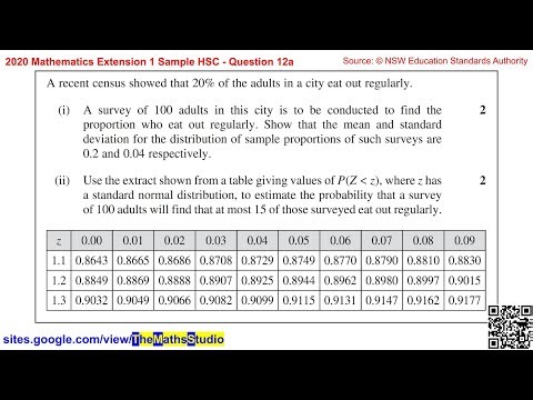 2020 Maths Extension 1 Sample HSC Q12a How to estimate a sample proportion with normal distribution