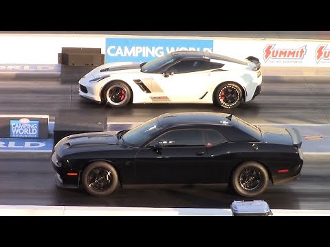 Z06 Corvette vs Hellcat Charger and Challenger - 1/4 Mile Drag Races