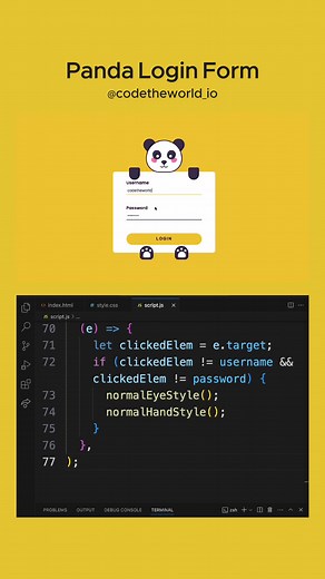 Panda Login Form #codetheworld #programmer #programming #developer #studenlife #computerscience #code #short #reels #dev #it #software #softwaredeveloper #webdevelopment #csstransition #coder #navbar #keyboardsound #relax #reply #x #card #hover #vscode #loginform #panda